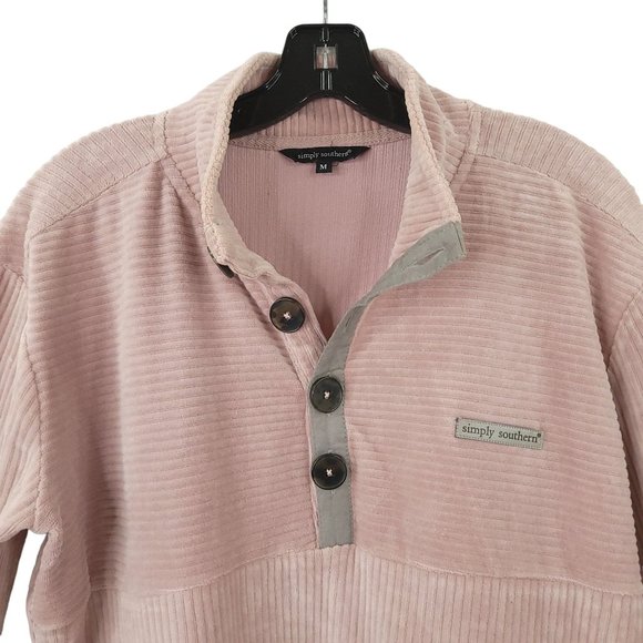 Simply Southern Velour Corduroy Pink Mauve Pullover Top Womens M Long Sleeve - Picture 10 of 16